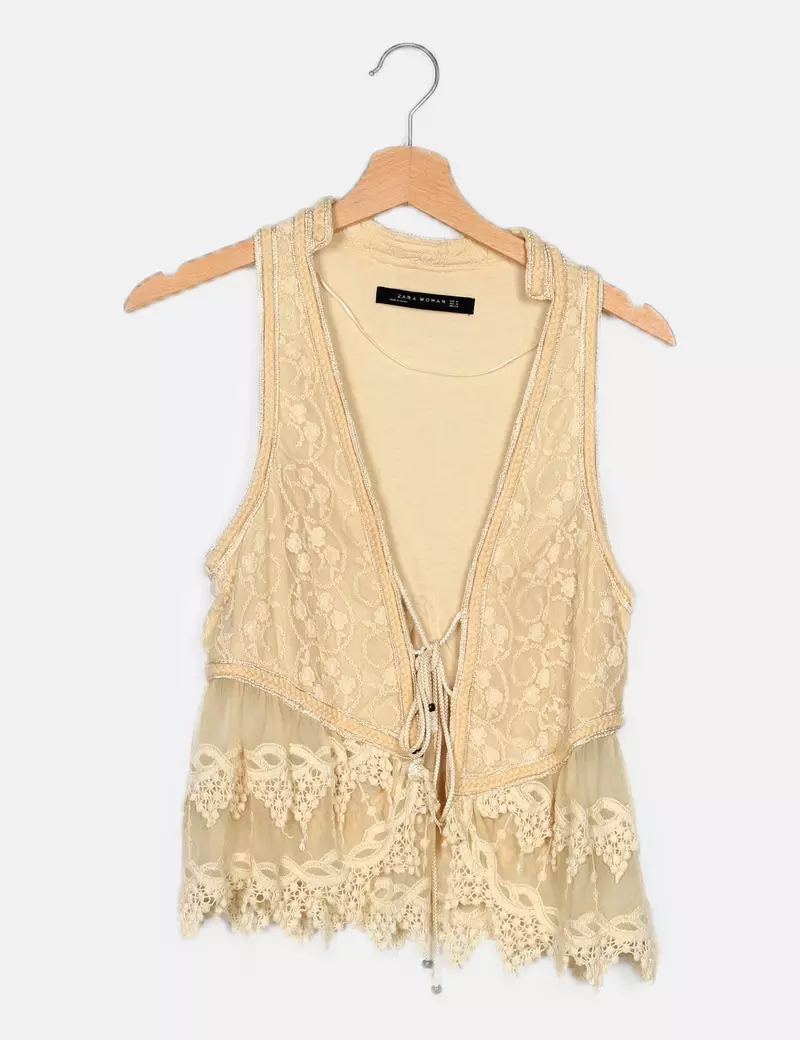 Boho Beige Sleeveless Coat by Zara