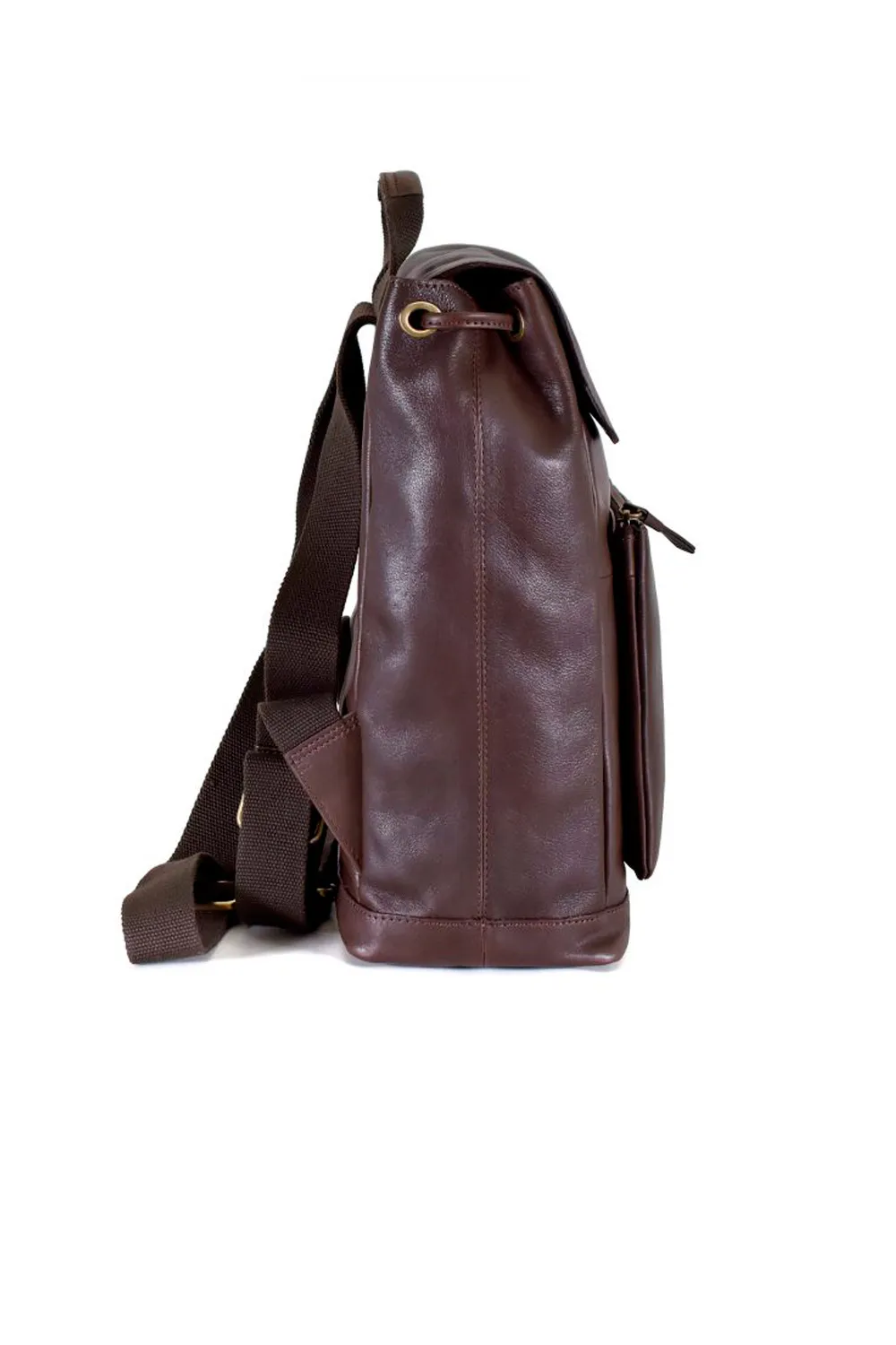 Brown cowhide leather backpack by Miguel Bellido.