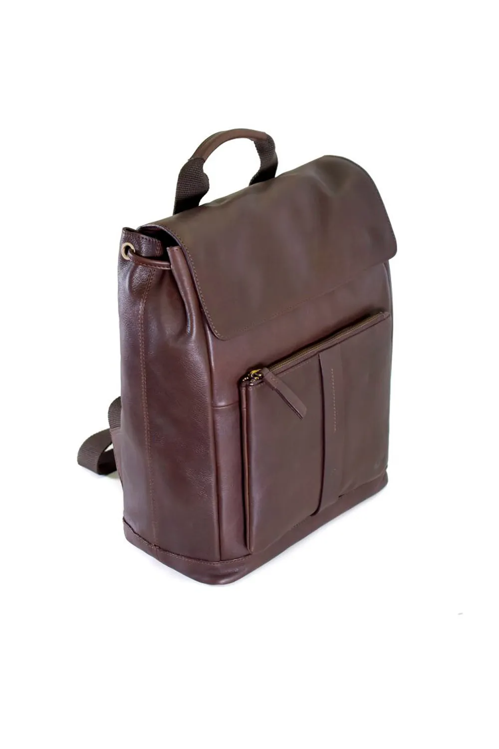 Brown cowhide leather backpack by Miguel Bellido.