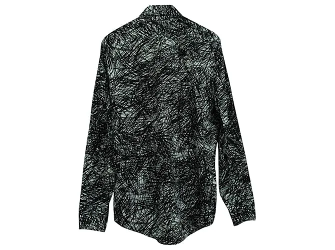 Camisa abotonada de manga larga en algodón negro con estampado de ruido de Balenciaga 