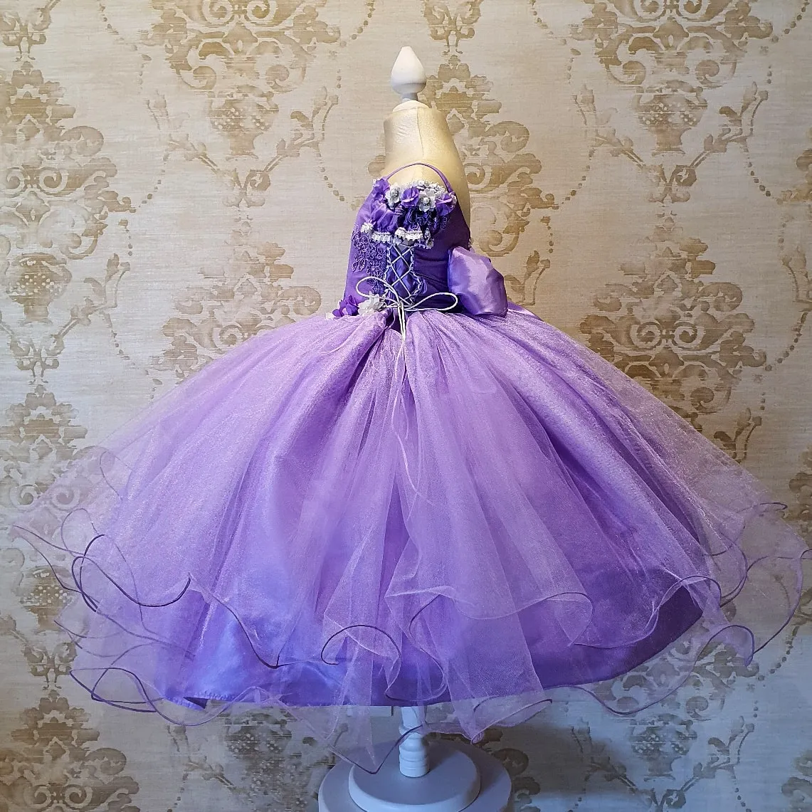 Girl's Lilac Party Dress with Floral Design Sizes 2 to 8 Years