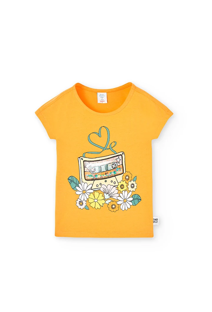Girl's orange stretch knit t-shirt.