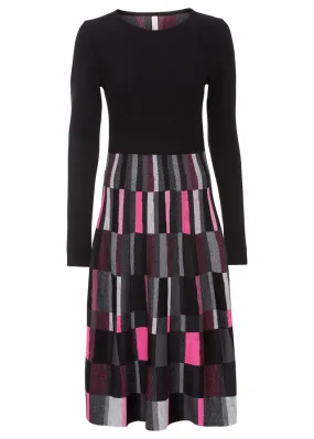 Grey Black Pink Plaid Knit Dress