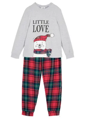 Grises Pijama a Cuadros con Tonos Rojos y Azules Oscuros