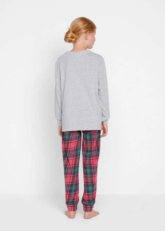 Grises Pijama a Cuadros con Tonos Rojos y Azules Oscuros