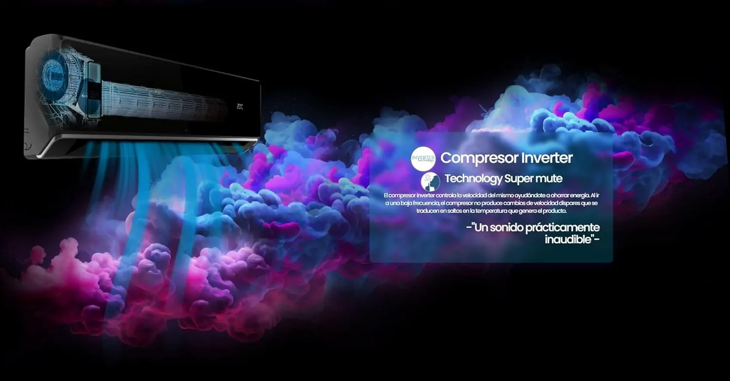 INFINITON Aire acondicionado Split SPTNH18A3, 18000 BTU, A++/A+++, Tecnología Inverter, Modo ECO, Deshumidificador, Negro