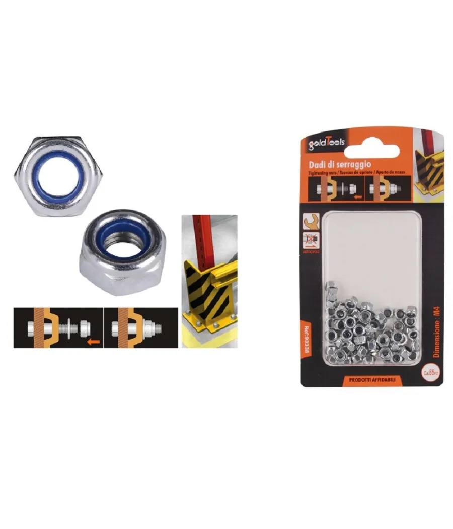 JUEGO 55 UNID. TUERCAS HEXAGONALES DE APRIETE M4 4MM TORNILLOS ANTIDESLIZANTES 93338
