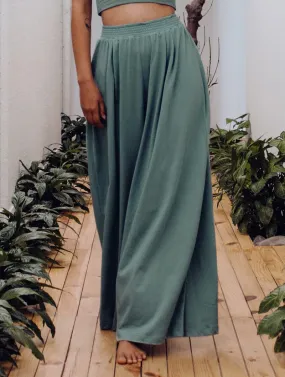 Loose Flared Booh Pants, Sage Greenish-Gray.