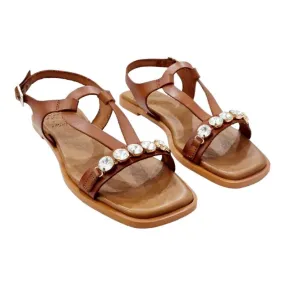 Low Heeled Women's Sandals with Tear Drop Embellishment and Leather Brooch