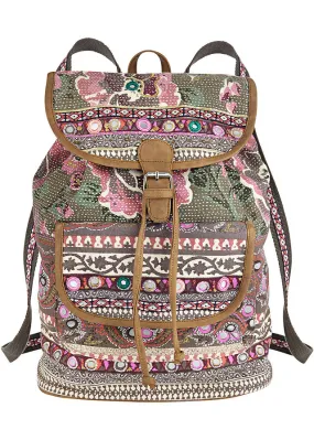 Olive Green-Pink Floral Backpack