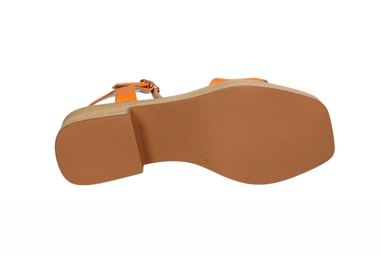 Orange Leather Sandal with Wide Strap and Medium Heel Strap