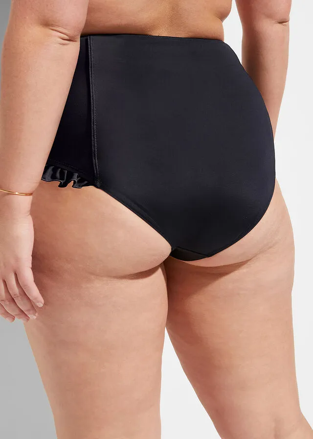 Recycled black polyamide maxi bikini bottom