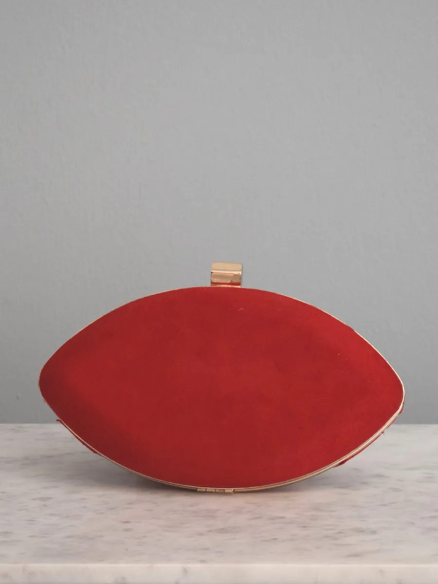 Red Suede Bag with White Accents