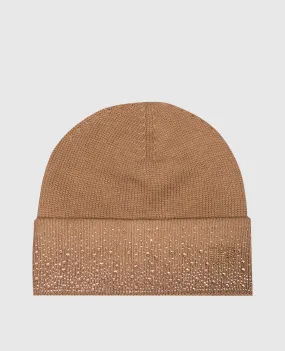 Twinset Brown wool cap with crystals