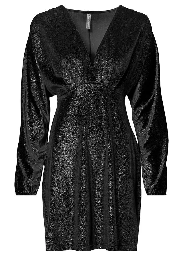 Vestido de terciopelo con purpurina y pronunciado escote en V Negro