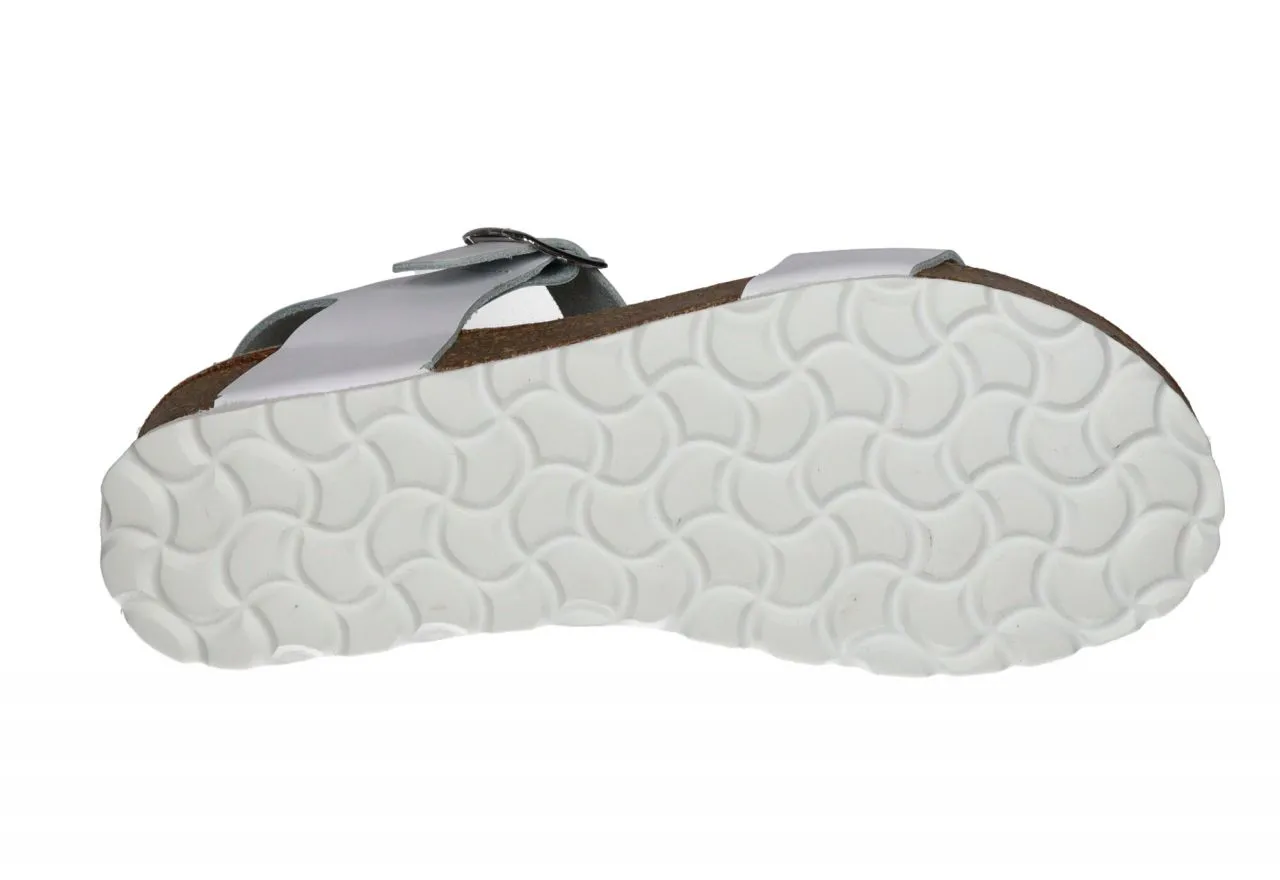 White Bio Sandal Three Stripes Buckle Low Wedge